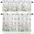 thumbnail image 1 of Flower Green Kitchen Curtains, Blue Pink Daisy Wildflower Floral Botanical 3-Piece Kitchen Curtain Valance and Tiers Set 36 Inch Length, Rod Pocket Half Window Curtains for Cafe Living Room Bathroom, 1 of 6