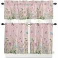 thumbnail image 1 of Flower Green Kitchen Curtains, Blue Pink Daisy Wildflower Floral Botanical 3-Piece Kitchen Curtain Valance and Tiers Set 36 Inch Length, Rod Pocket Half Window Curtains for Cafe Living Room Bathroom, 1 of 3