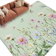 thumbnail image 1 of Flower Green Large Area Rugs for Bedroom Living Room, Soft Non Slip Carpet Bedside Rug, Blue Pink Daisy Wildflower Floral Botanical Rectangle Floor Cover Kitchen Accent Rug 6'x9' for Office, 1 of 9