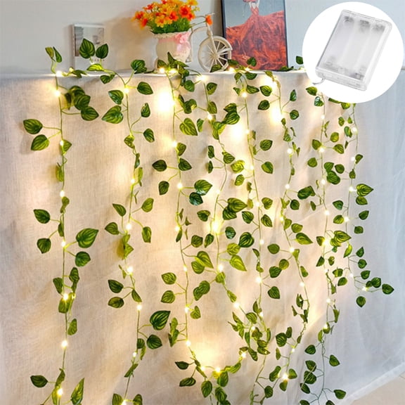 Flower Green Leaf String Lights Artificial Vine Fairy Lights Battery Powered Christmas Tree Garland Light For Weeding Home Decor Heart-Shaped Watermelon Leaf 5m 50 Lights Battery Model