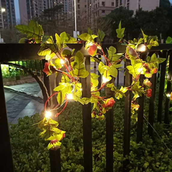 Flower Green Leaf String Lights Artificial Vine Fairy Lights Battery Powered Christmas Tree Garland Light For Weeding Home Decor White Pink Rose 5m 50 Lights Battery Model