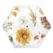 Flower Green Leaves Bouquets UPF 50+ Compact Folding Umbrella for Rain Windproof Travel Umbrella Lightweight Packable