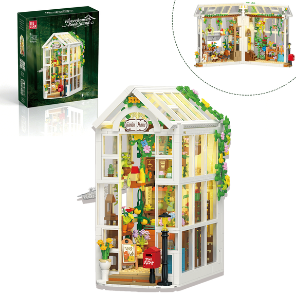 Flower House Book Nook Building Set with Warm Glow Lighting, Garden Greenhouse Model Kit, Expandable Book Nook Ideal Gifts for Adults