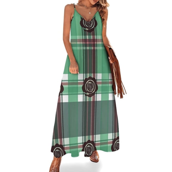 Flower Grid Pattern Sleeveless Dress Women's Clothing Chic And Elegant Woman Dress Elegant Women's Sets