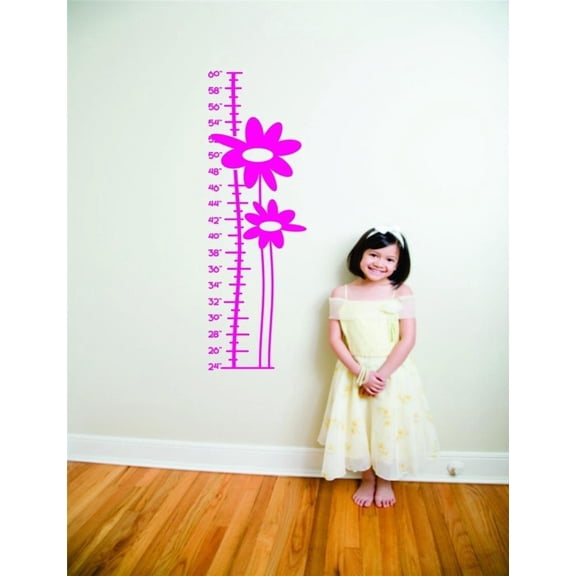 Flower Growth Chart Picture Art - Kids Bed Room - Peel & Stick Sticker - Viny...