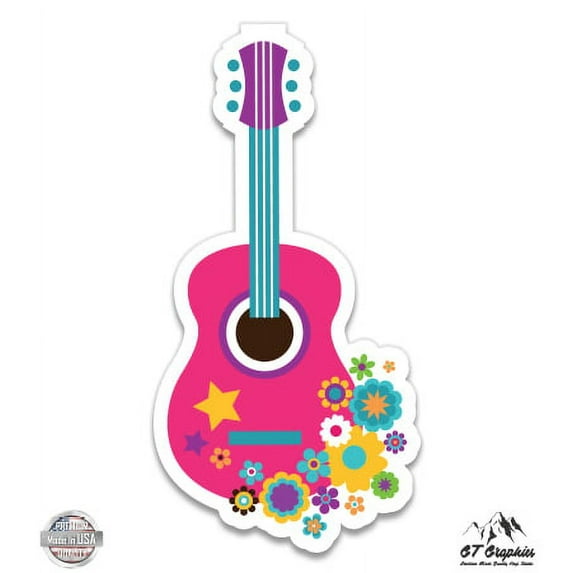 Flower Guitar Graphic - 5" Vinyl Sticker - For Car Laptop I-Pad - Waterproof Decal