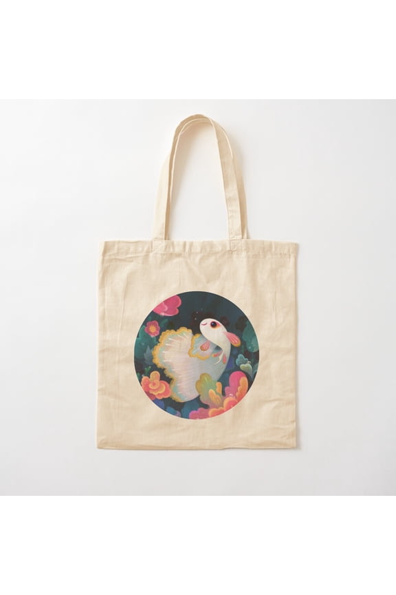 Flower Guppy Canvas Tote Bags, Reusable Shopping Bag