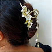 Flower Hair Barrettes Vintage French Pearl Ginkgo Leaf Tassels Claws Floral Hair Clips Accessories For Women Girls Style B