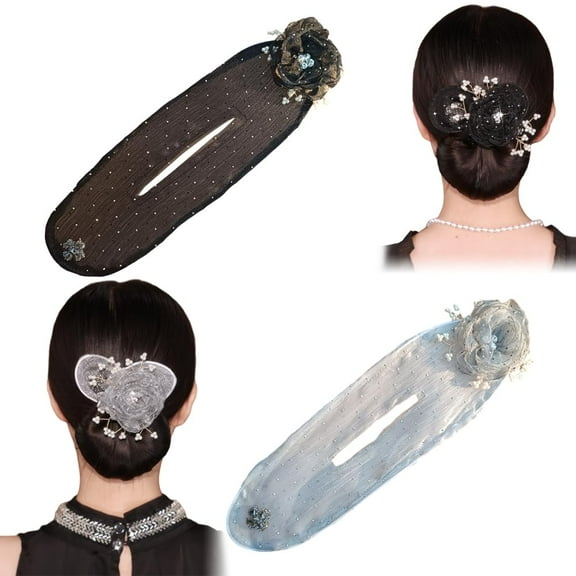 Flower Hair Bun Roller, Twist Hairstyle Bun Hair Clip, Lazy Curler Hair Bun Maker, Hair Bun Maker for Women and Girls (Black+Grey)