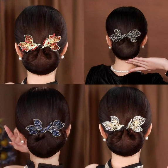 Flower Hair Bun Roller Whale Tail Rhinestone Flower Hair Clip Lazy Hair Curler Deft Bun Maker Feather Hairpin French Hairstyle Easy Fast Snap Roll Hair Tool