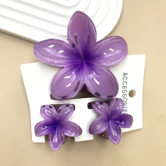 Flower Hair Claw Clip Set,1 Pc Large and 2 Pcs Small Hawaiian Plumeria Claw Clips,Beach Tropical Hair Accessories for Women