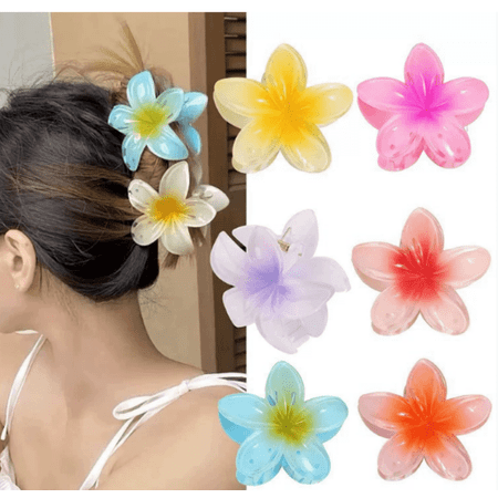 Yzhappy Flower Hair Claw Clips-6PCS Large Claw Clips for Thick Hair,Strong Hold Nonslip Hair Clips for Women,Hawaiian Flower Claw Clips,Cute Hair Clips,Banana Clip for Thin Hair,Hair Accessories for