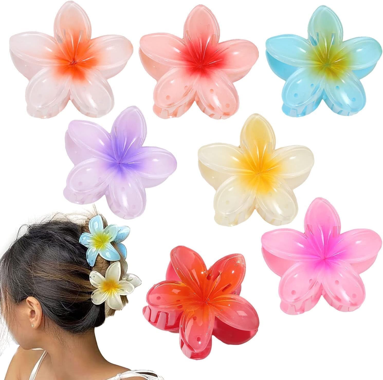 Flower Hair Claws Clip, 2PCS Large Claw Clips for Thick Hair,Strong Hold Nonslip Pink Plumeria Claw Clips For Thick Hair Large Hawaiian Hair  main image 4