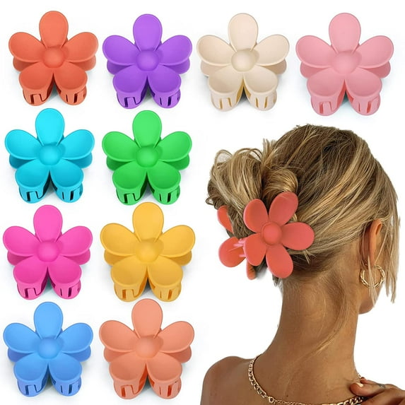 Flower Hair Claw Clips for Women 10 PCS, Cute Claw Clips for Thick Hair, Large Girls Daisy Hair Accessories