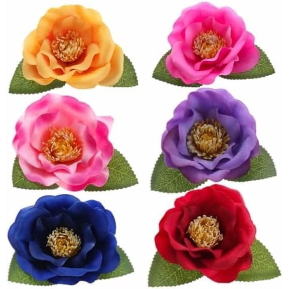 Flower Hair Clip Fabric Artificial Flower Hairpin Barrette Brooch Headdress Bobby Pins Headwear Hair Accessories for wedding Party supplies( Style;5.1 inches;6pcs)