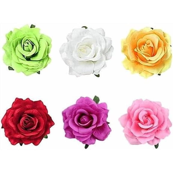 Flower Hair Clip Fabric Artificial Rose Flower Hairpin Barrette Brooch Headdress Bobby Pins Headwear Hair Accessories for wedding Party supplies(Rose Style;4.3 inches;6pcs)
