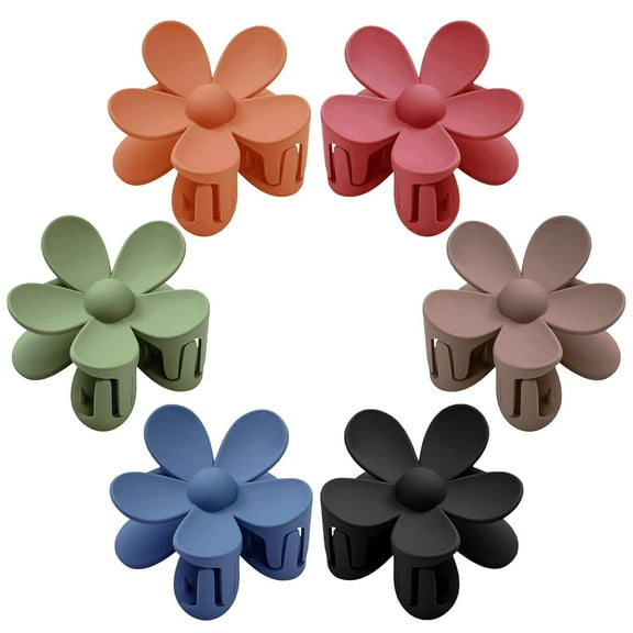 Flower Hair Clips 6 PCS for Women, Flower Claw Clips Matte Large Claw Clips Strong Hold Jaw Clamps Hair Accessories for Thick Hair 6 Colors