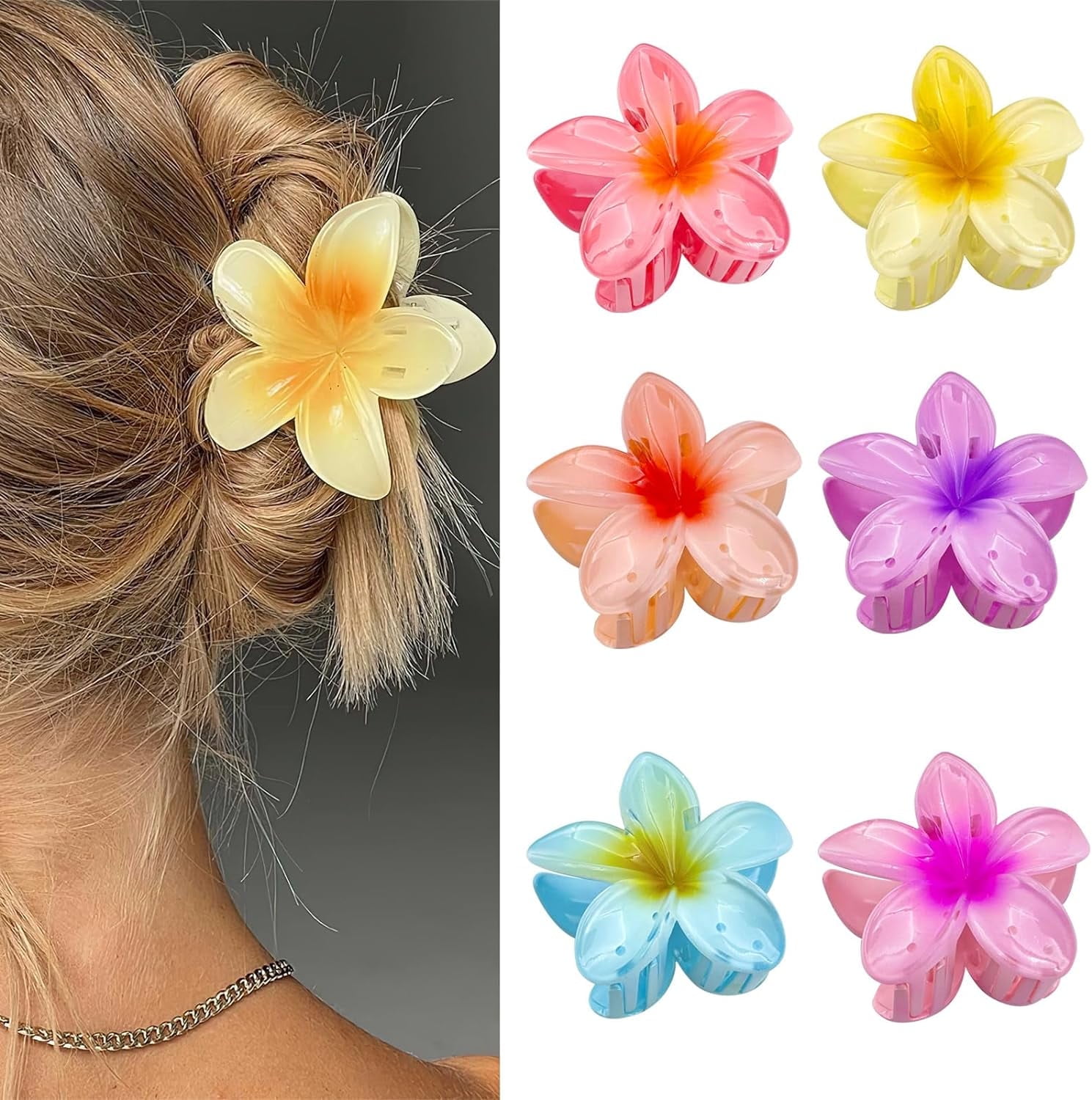 Flowe Clips Flower Hair Clips, Large, Pack of 6 Flower Hair Clips for Thick Hair ...