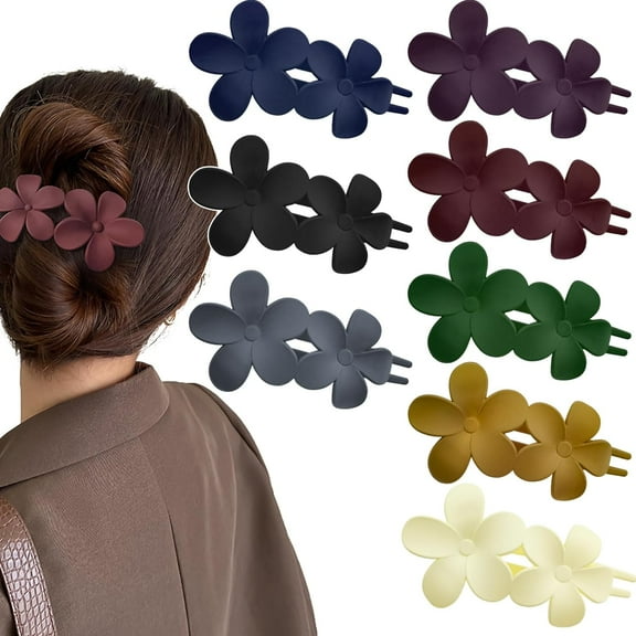 Flower Hair Clips Matte French Hair Barrette Black Floral Hairpins Hair Claw Clips Non-Slip Hair Clamps Grab Elegant Hair Accessories for Women Girls Wedding Summer Party Hair Decorations
