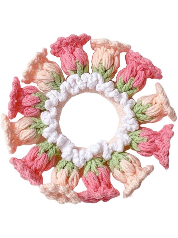 Flower Hair Tie Scrunchy,Ponytail Holders Ring Loop, Handmade Crocheted Flower Headband, Ponytail Hair Tie for Women