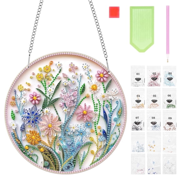 Flower Hanging Diamond Art Kits for Adults Pendant Suncatcher, Special Shaped Crystal DIY Pearl Diamond Kit, Gift for Mother Spring Summer Window Wreath Decor