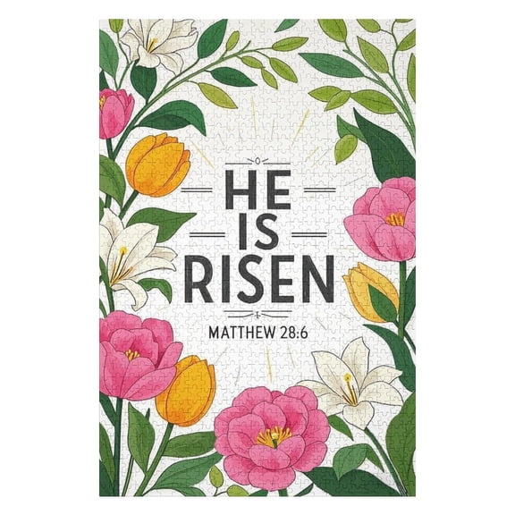 Flower He Is Risen Matthew 28:6 1000 Piece Jigsaw Puzzle for Adults, Religious Easter Puzzle for Home Decor, Calming Family Game Night Activity