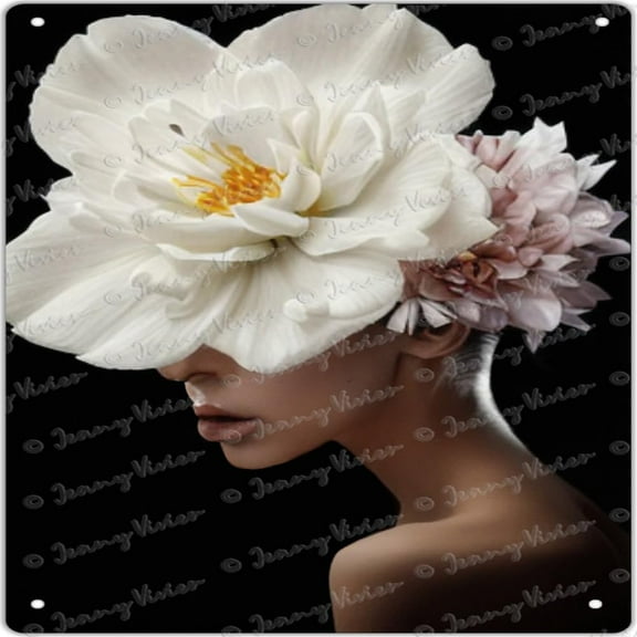 Flower Head Women Metal Square Tin Signs, Abstract Art Wall Decor Woman Pictures, Modern Feminine Posters Women Face Painting, Floral Woman Head Prints 12x12 Inches
