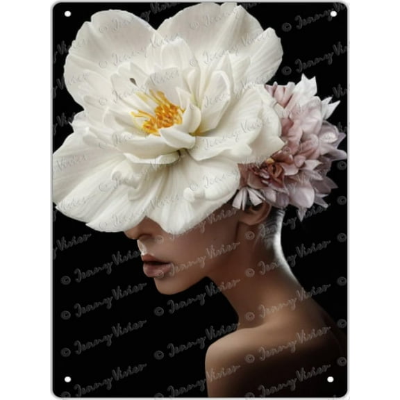 Flower Head Women Metal Tin Signs, Abstract Art Wall Decor Woman Pictures, Modern Feminine Posters Women Face Painting, Floral Woman Head Prints for Bedroom Office Decor 12x16 inches