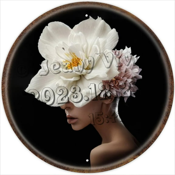 Flower Head Women Round Metal Tin Signs, Abstract Art Wall Decor Woman Pictures, Modern Feminine Posters Women Face Painting, Floral Woman Head Prints 12x12 inches
