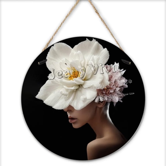 Flower Head Women Round Wooden Signs, Abstract Art Wall Decor Woman Pictures, Modern Feminine Posters Women Face Painting, Floral Woman Head Prints 12x12 inches