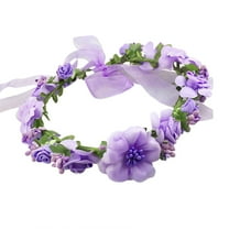 Flower Headband Hair Wreath Floral Garland Crown Headpiece for Bride Bridesmaid (Purple)