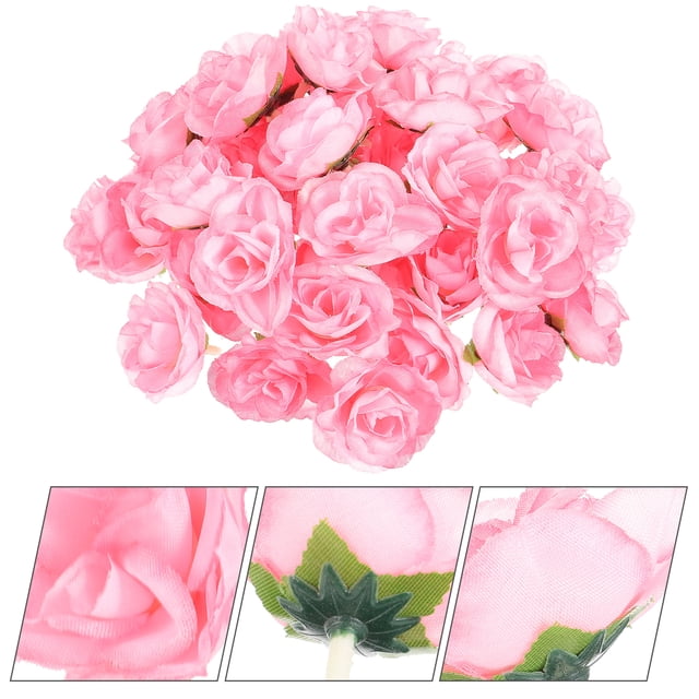 Flower Heads Artificial Rose Pink Head Silk Fabric Bulk Craft Fake Faux ...