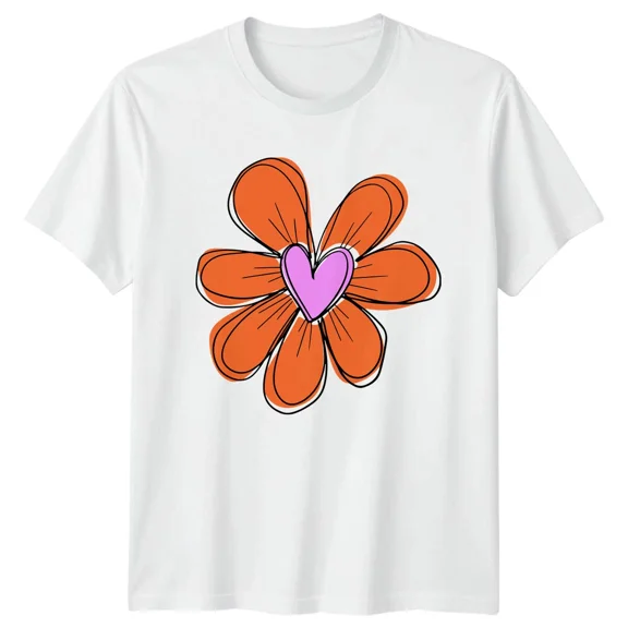 Flower Heart Love Nature Unisex T Shirt Doodle Art Men Women Tee