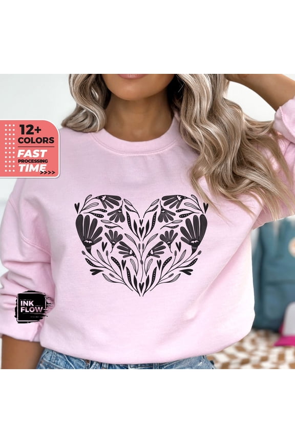 Flower Heart Sweatshirt, Gardener Sweatshirt, Plants Shirt, Plants Lover Hoodie, Botanical Gift, Gardening Sweater, Wildflowers Lover SWEATSHIRT All Size S-5XL