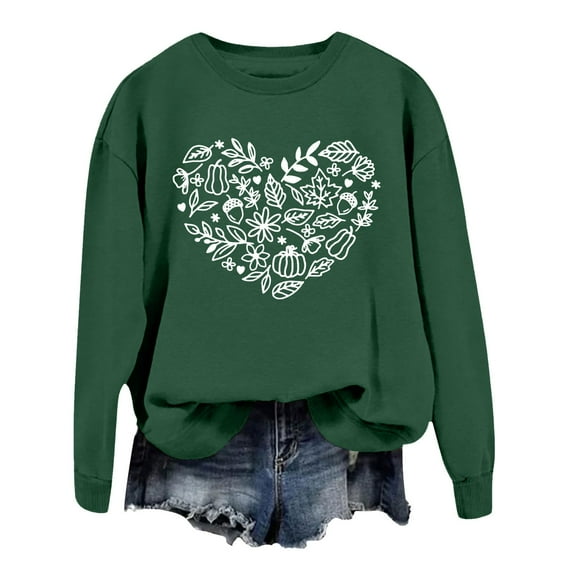 Flower Heart Women Sweatshirts Fashion Long Sleeve Crew Neck Casual Pullover Shirts Vintage Trendy Fall Sweatshirt
