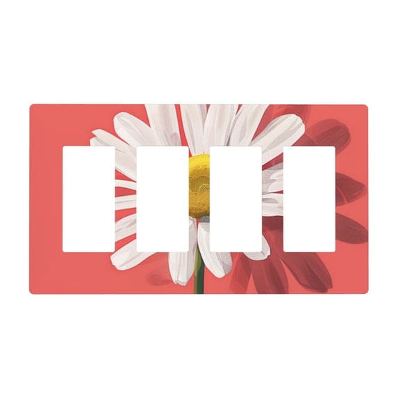 Flower Hello Daisy Switch Cover Decorative Wall Plate / 4-Gang Screwless / Standard Size 4.5x8 in