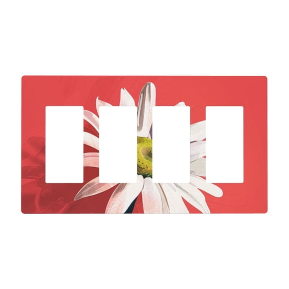 Flower Hello Daisy Switch Cover Decorative Wall Plate / 4-Gang Screwless / Standard Size 4.5x8 in