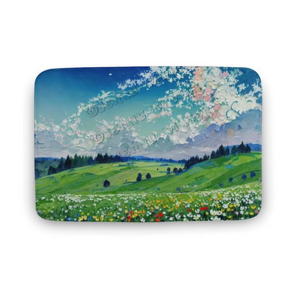 Flower Hill Print Bath Rug, Coral Velvet, 20"x32",Ultra Soft and Non-Slip Bathroom Rugs, Water Absorbent and Machine Washable