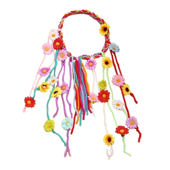 Flower Hippie Headband Floral Crown Behemain Sunflowers Beads Adjust Flower Headdress Hair Accessories Bohemian Costumes