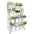 thumbnail image 1 of Flower Holder with 16 White Sealed Planters, 4-Tier Iron Flower Rack, Durable Baking Finish, Wheeled White Metal Cart, 39x26x59 Inch, Hallway, Gazebo, Event Space​​, 1 of 8