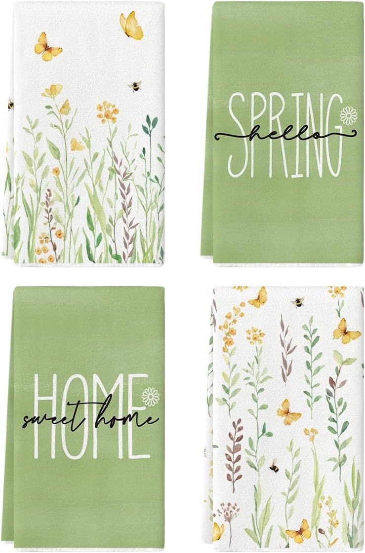 Flower Home Spring Kitchen Towels Dish Towels, 18x26 Inch Seasonal Decoration Hand Towels Set of 4