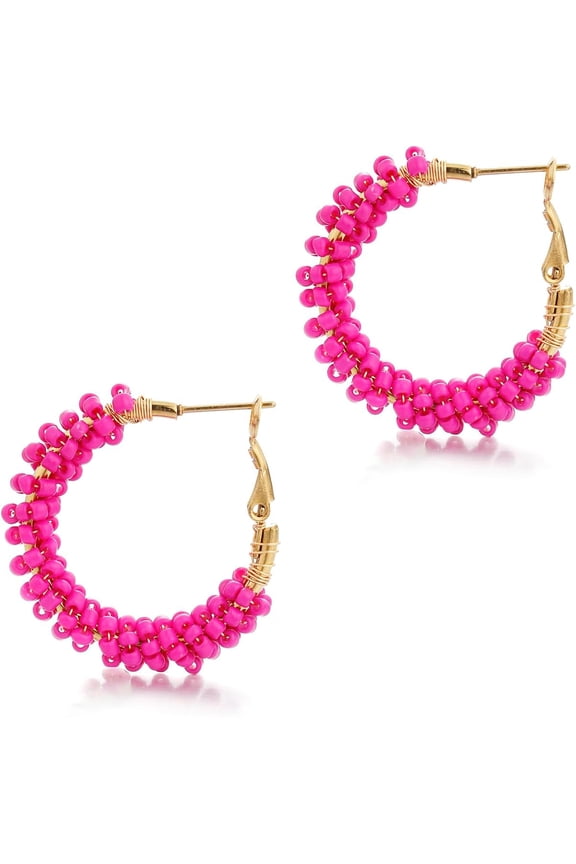 Flower Hoop Earrings, Boho Beaded Hoop Earrings Daisy Hoop Earrings Floral Hoop Earrings[Z1602]