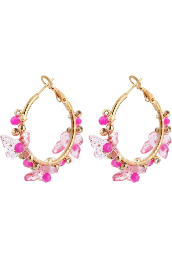 Flower Hoop Earrings, Boho Beaded Hoop Earrings Daisy Hoop Earrings Floral Hoop Earrings[Z1605]