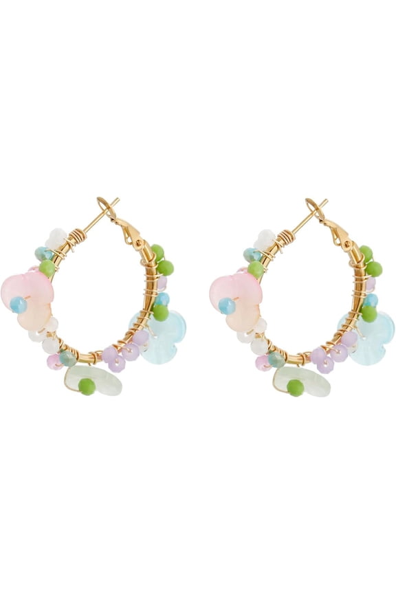 Flower Hoop Earrings, Boho Beaded Hoop Earrings Daisy Hoop Earrings Floral Hoop Earrings[Z1606]