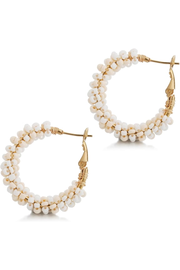 Flower Hoop Earrings, Boho Beaded Hoop Earrings Daisy Hoop Earrings Floral Hoop Earrings[Z1607]