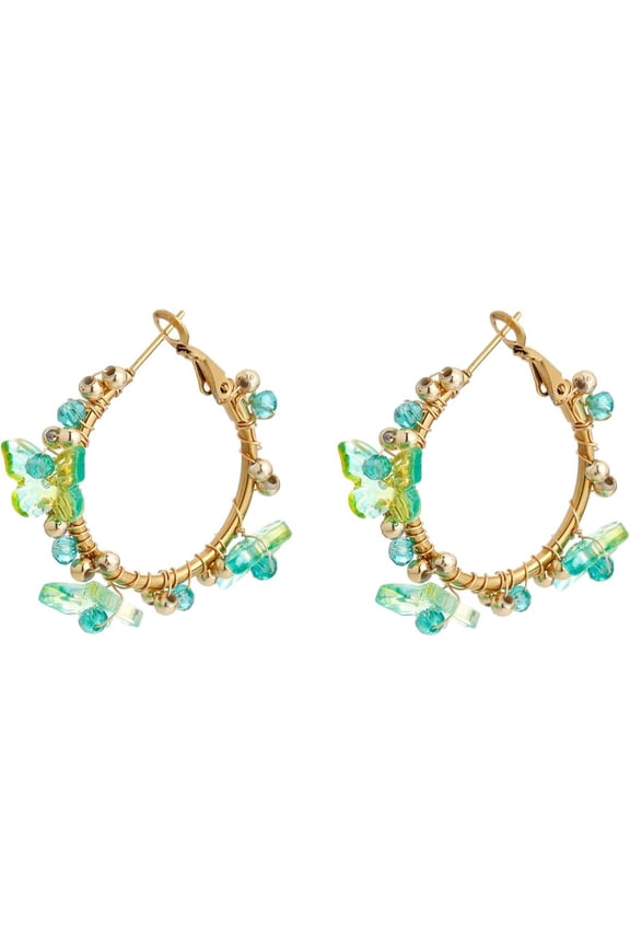 Flower Hoop Earrings, Boho Beaded Hoop Earrings Daisy Hoop Earrings Floral Hoop Earrings[Z1611]