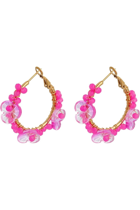 Flower Hoop Earrings, Boho Beaded Hoop Earrings Daisy Hoop Earrings Floral Hoop Earrings[Z1612]