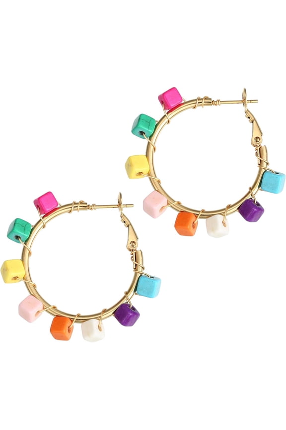 Flower Hoop Earrings, Boho Beaded Hoop Earrings Daisy Hoop Earrings Floral Hoop Earrings[Z1617]