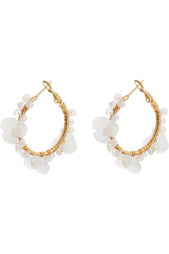 Flower Hoop Earrings, Boho Beaded Hoop Earrings Daisy Hoop Earrings Floral Hoop Earrings[Z1619]