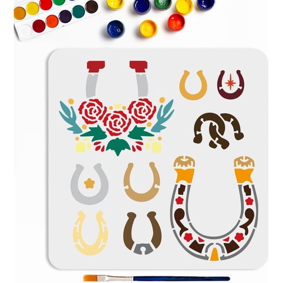 Flower Horseshoe Pattern Template 11.8x11.8inchs Reusable Art Painting Stencils Horseshoe Painting PET Template Animal Foot Craft Stencil DIY